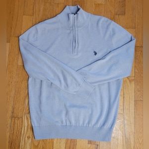 US Polo Assn. Light Blue‎ Cotton Blend Zipper Front Pullover Size M
